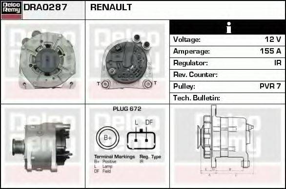 DELCO REMY DRA0287 Генератор