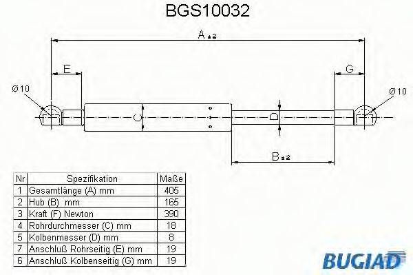 BUGIAD BGS10032 Газова пружина, кришка багажника