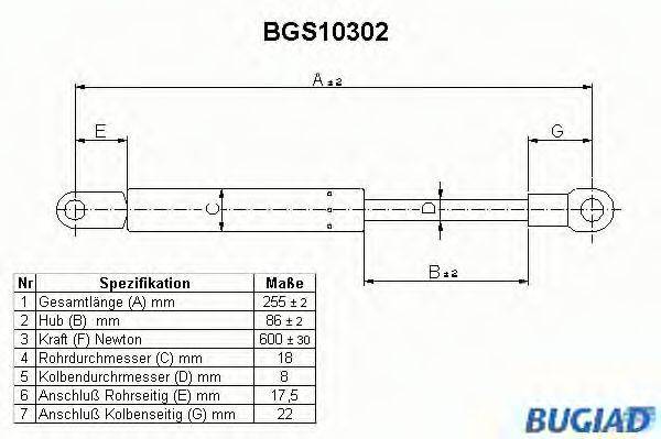 BUGIAD BGS10302 Газова пружина, кришка багажника