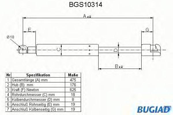 BUGIAD BGS10314 Газова пружина, кришка багажника