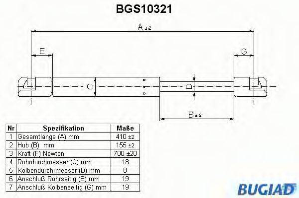 BUGIAD BGS10321 Газова пружина, кришка багажника