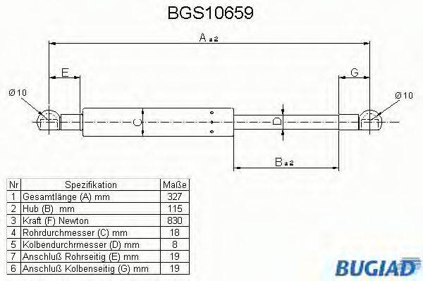 BUGIAD BGS10659 Газова пружина, капот