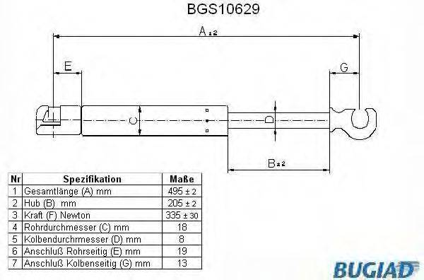 BUGIAD BGS10629 Газова пружина, кришка багажника