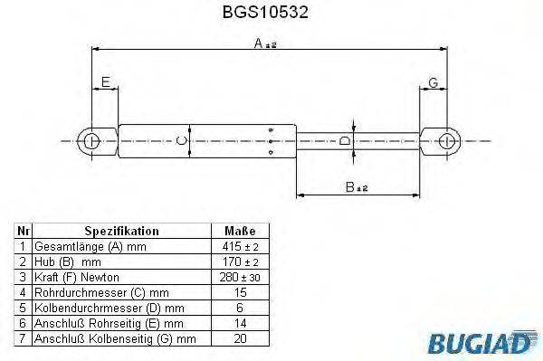 BUGIAD BGS10532 Газова пружина, капот