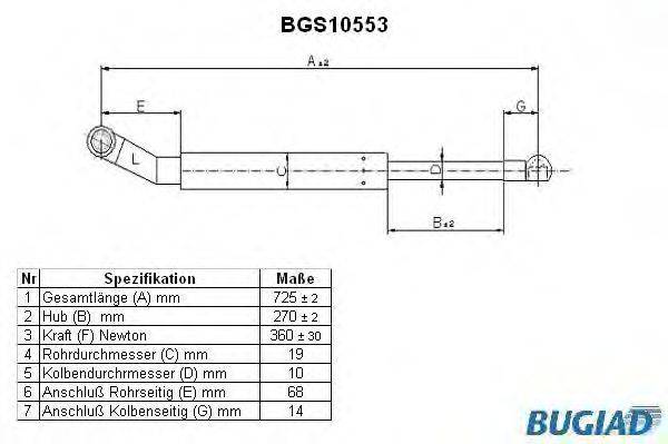 BUGIAD BGS10553 Газова пружина, кришка багажника