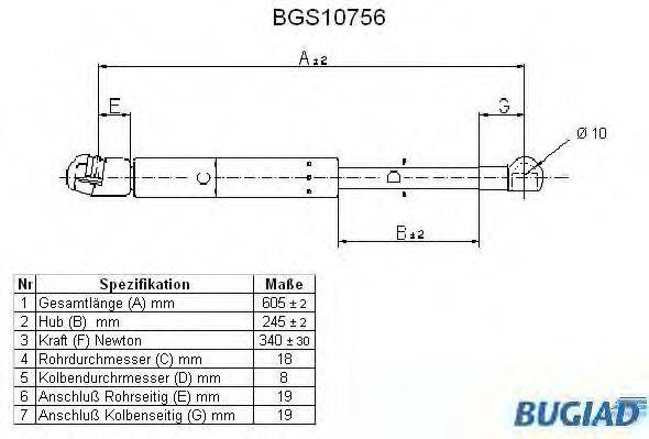 BUGIAD BGS10756 Газова пружина, кришка багажника