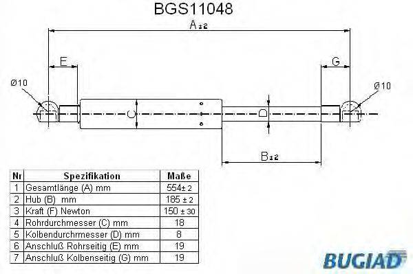 BUGIAD BGS11048 Газова пружина, капот