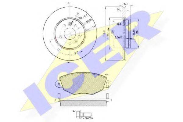 ICER 313806767 Комплект гальм, дисковий гальмівний механізм