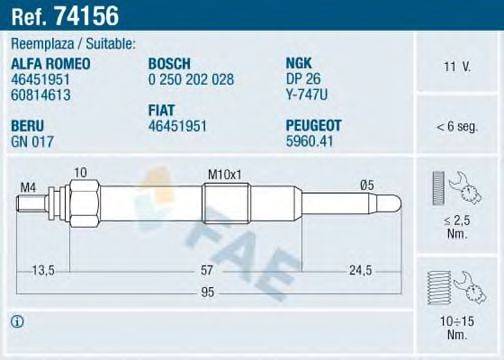 FAE 74156 Свічка розжарювання