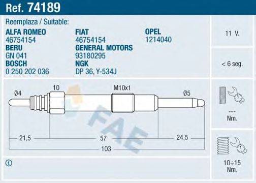 FAE 74189 Свічка розжарювання