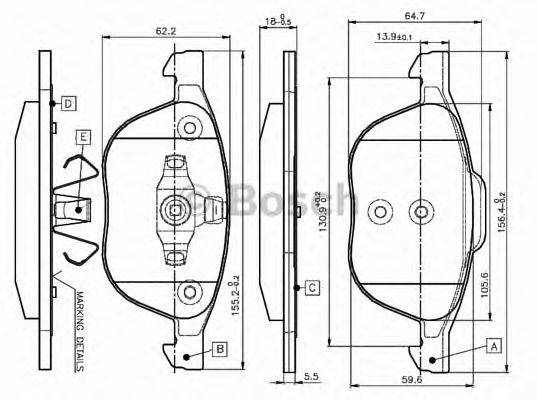 BOSCH 0986TB2877 Комплект гальмівних колодок, дискове гальмо