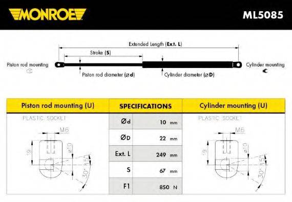 MONROE ML5085 Газова пружина, капот