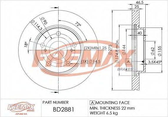 FREMAX BD2881 гальмівний диск