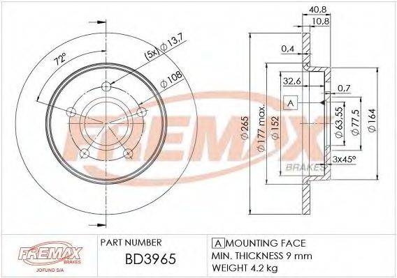 FREMAX BD3965 гальмівний диск