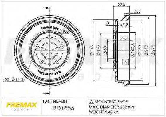 FREMAX BD1555 Гальмівний барабан