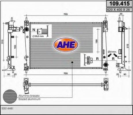 AHE 109415 Радіатор, охолодження двигуна