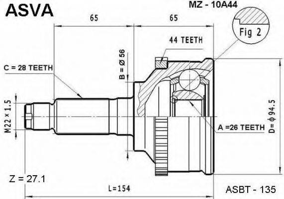 ASVA MZ10A44 Шарнірний комплект, приводний вал