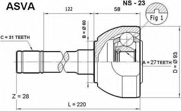 ASVA NS23 Шарнірний комплект, приводний вал