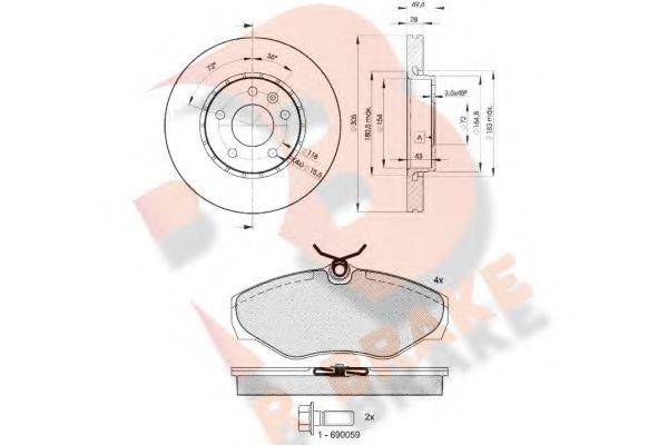 R BRAKE 3R13156845 Комплект гальм, дисковий гальмівний механізм