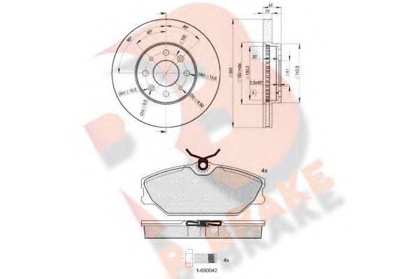 R BRAKE 3R14382232 Комплект гальм, дисковий гальмівний механізм