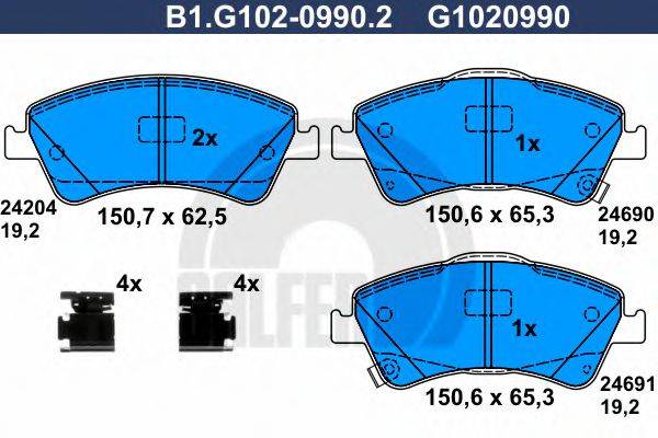 GALFER B1G10209902 Комплект гальмівних колодок, дискове гальмо