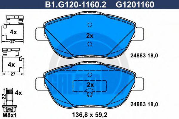 GALFER B1G12011602 Комплект гальмівних колодок, дискове гальмо