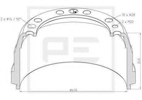 PE AUTOMOTIVE 14607200A Гальмівний барабан