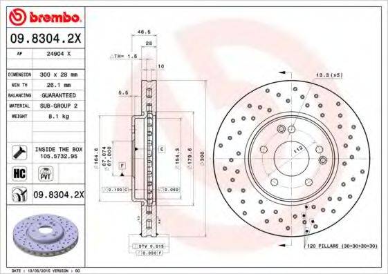 BREMBO 0983042X гальмівний диск