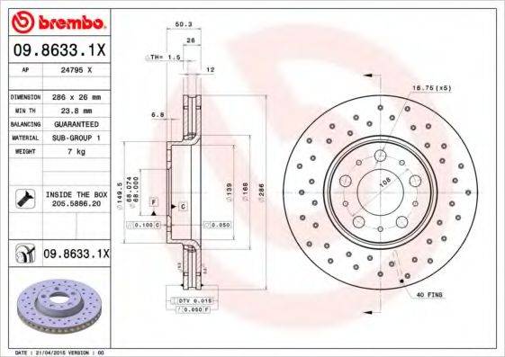 BREMBO 0986331X гальмівний диск