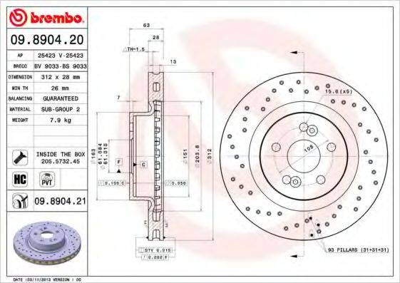 BREMBO 09890420 гальмівний диск