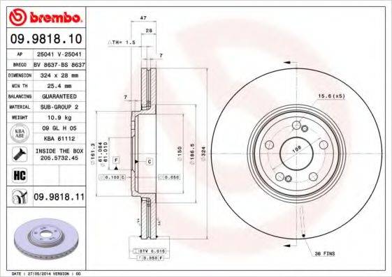 BREMBO 09981811 гальмівний диск