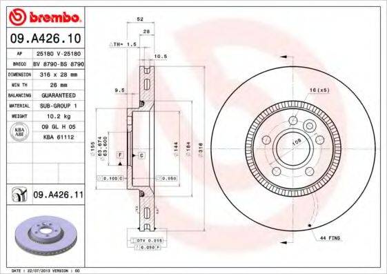 BREMBO 09A42611 гальмівний диск