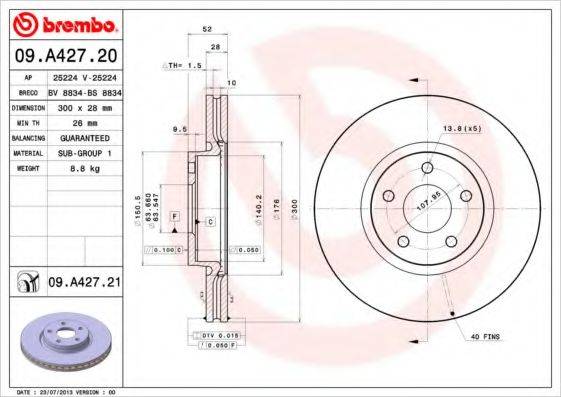 BREMBO 09A42721 гальмівний диск