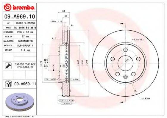 BREMBO 09A96910 гальмівний диск