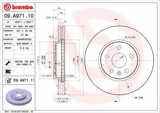 BREMBO 09A97111 гальмівний диск