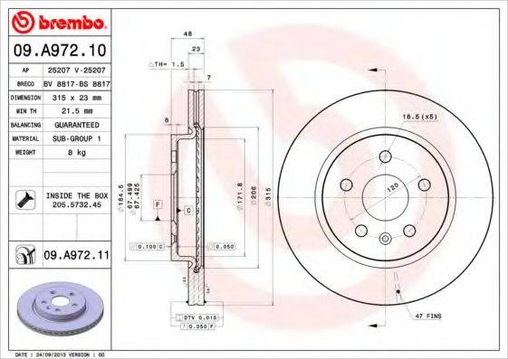 BREMBO 09A97210 гальмівний диск