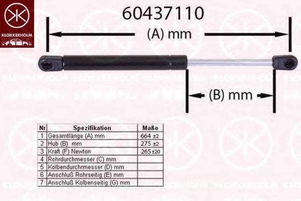 KLOKKERHOLM 60437110 Газова пружина, кришка багажника