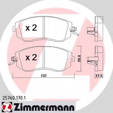 ZIMMERMANN 257601701 Комплект гальмівних колодок, дискове гальмо